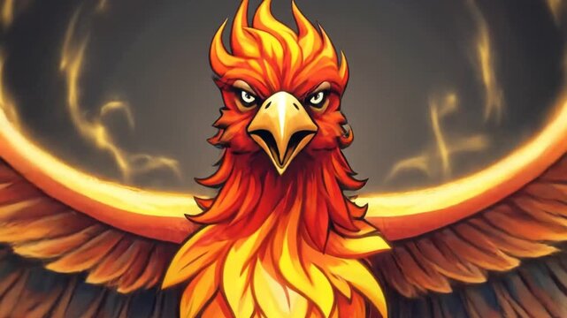 Majestic phoenix bird with fiery orange and red wings.