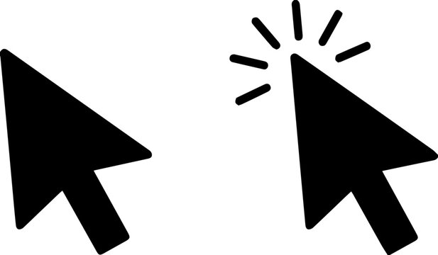 Cursors indicate computer mouse actions with one static pointer and one active clicking icon on a plain white background.