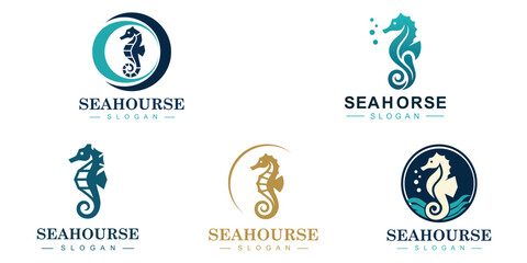 Set of icons Vector logo on which an abstract image of a seahorse © Syifah