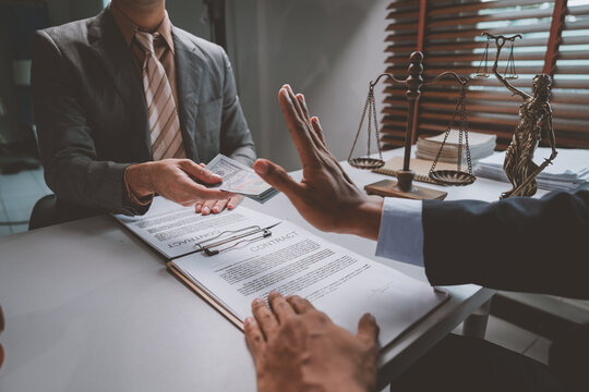 Lawyer refusing bribe and rejecting corruption concept