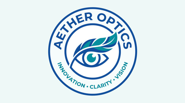 Aether Optics logo with an eye and feather design, encircled by text.