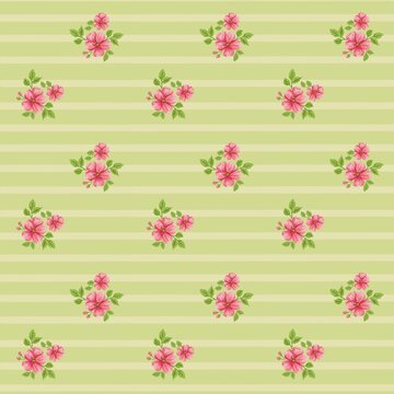 seamless pattern with flowers and line in Green Background