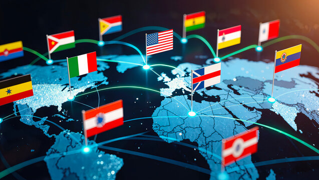 Global Connectivity with National Flags Illustration