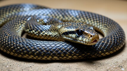 Fototapeta premium Close-up of a Snake Coiled on the Ground