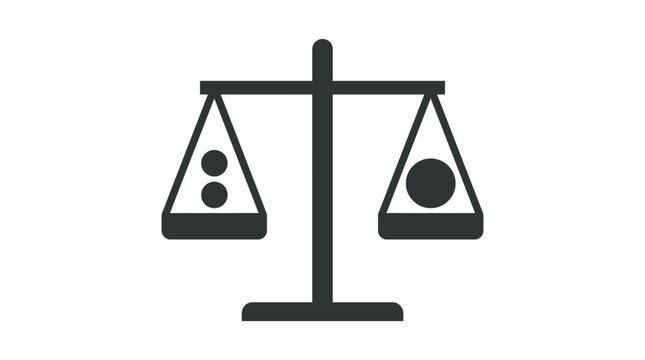 Balance scale icon showing unequal weight for justice comparison and imbalance concept design