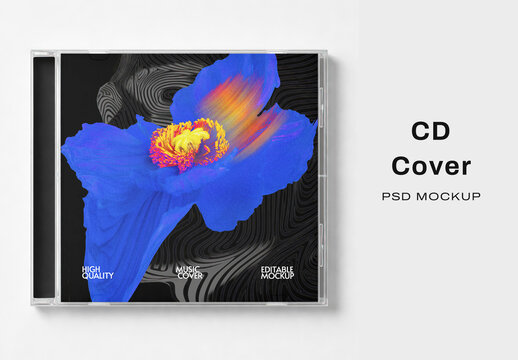 CD Cover PSD Mockup With Vibrant Floral Design On A Textured Background