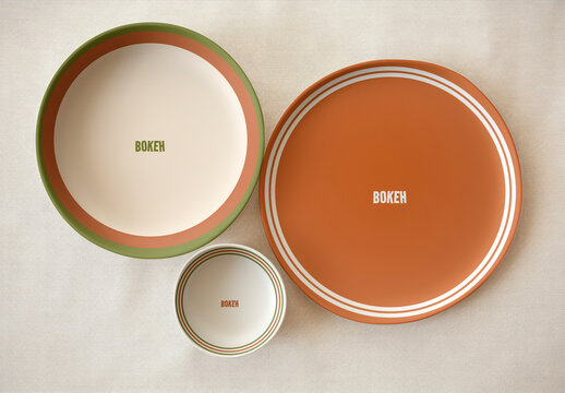 Colorful Minimalist Round Ceramic Plate Mockups PSD