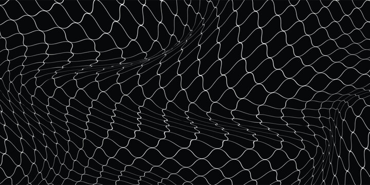 Fishing net seamless pattern. Soccer and football gates mesh. Fishnet texture. Basketball hoop and hockey net pattern. Sportswear texture. Chain link fence. Vector illustration on black background.
