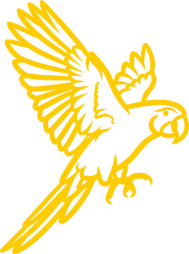 Yellow parrot flying icon. Tropical macaw bird silhouette for logo design.