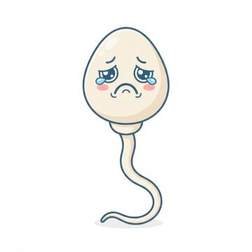 A cartoon sperm cell character stands alone with tears and a sad face, depicting feelings while embodying the concept of fertility in a humorous way.