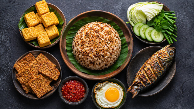 Traditional Indonesian Nasi Tutug Oncom Meal