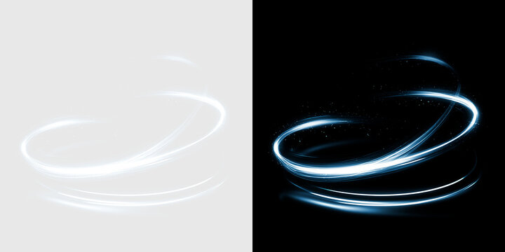 Futuristic Blue Energy Ring with Neon Glow Circle and Flowing Abstract Light Lines
