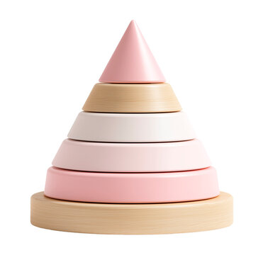 Pastel wooden pyramid puzzle on transparent background.