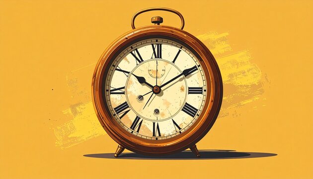 Vintage Alarm Clock on Orange Background.