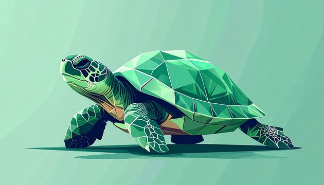 Geometric Low Poly Turtle Digital Artwork.