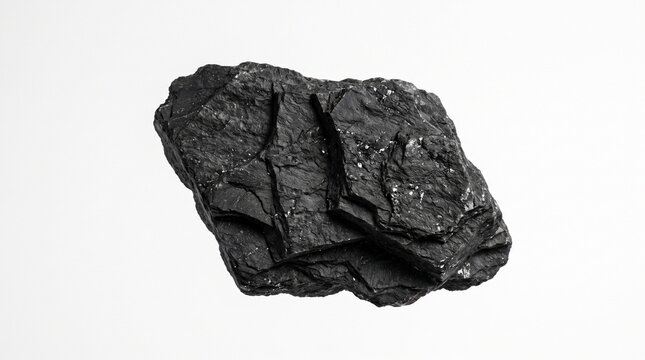 Single piece of black coal mineral isolated on white background