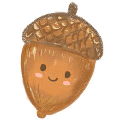 Acorns Illustration Hand drawn oil pastles style PNG Transparent Background © deanur612