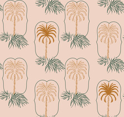 Palm tree Seamless Pattern Design. Hand drawing print design. Summer tropical Prints. Vector Printed Fabric Design. Summer Tee Shirt Design. © Justin