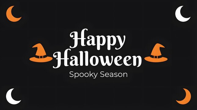 Happy halloween spooky season greeting card with witch hats and moons