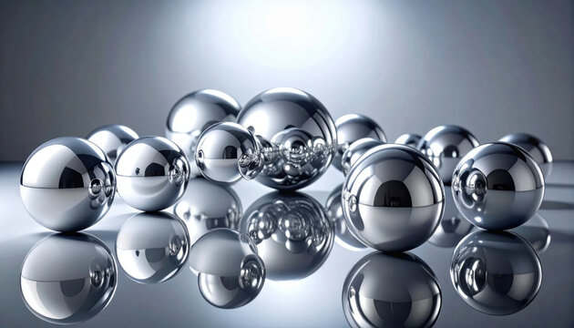 A Collection of Shiny Chrome Spheres Reflecting Light on a Polished Surface
