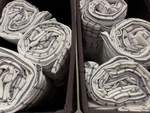 Close-up of colorful towels on display in a store