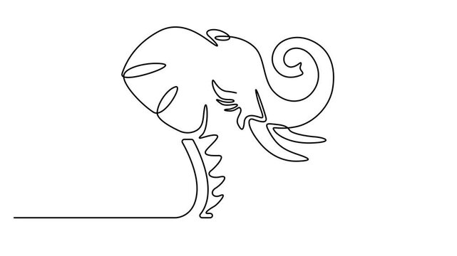 Animated self drawing of Continuous single line drawing of an elephant head profile black creative logo. Full length one line animation. 4K video 