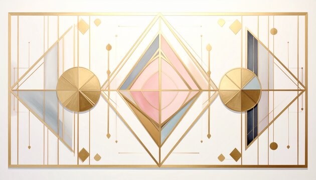 Modern Geometric Abstract Art with Gold and Pastel Tones.