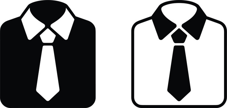 Folded suit shirt with necktie vector icons, business dress code symbols and formal office wear elements