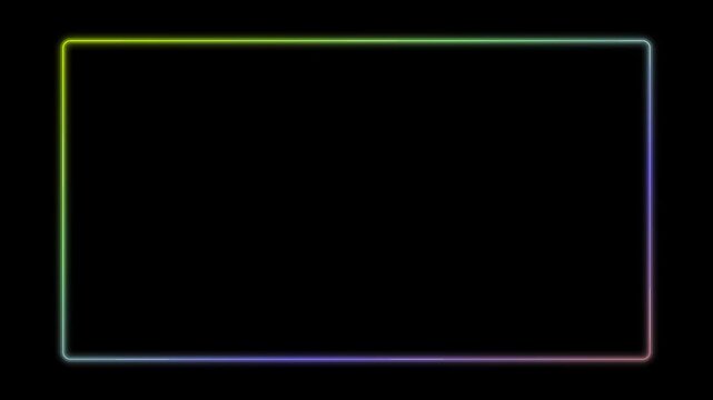 Gradient colored rectangular frame glows against a black background to provide a clean border for digital content.