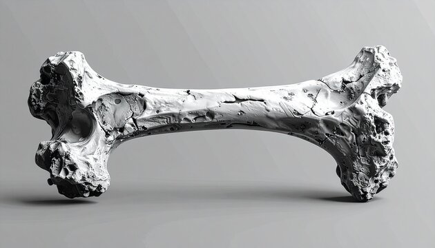 Isolated fossilized animal bone on neutral background.