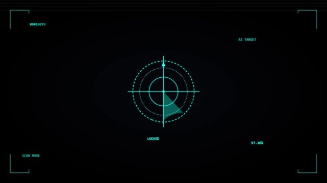 Radar scope scans with a glowing green reticle on a dark digital display monitor for military navigation systems.