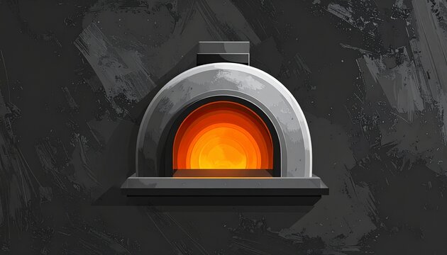 Glowing industrial furnace in dark factory setting.