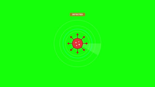Virus particle detection radar scanning for infectious pathogens in a laboratory environment on a bright green background.