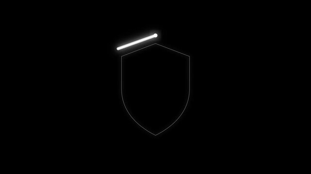 Shield emblem outlined in thin white light serves as a symbolic representation of digital security and protection.