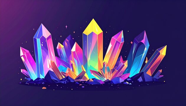Colorful Crystal Cluster on Dark Background.