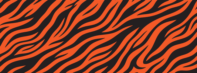 tiger stripe pattern background. Abstract orange and black animal print texture. Vector illustration of wild cat fur design for fashion, wallpaper, or textile prints. © Zbrake Studio