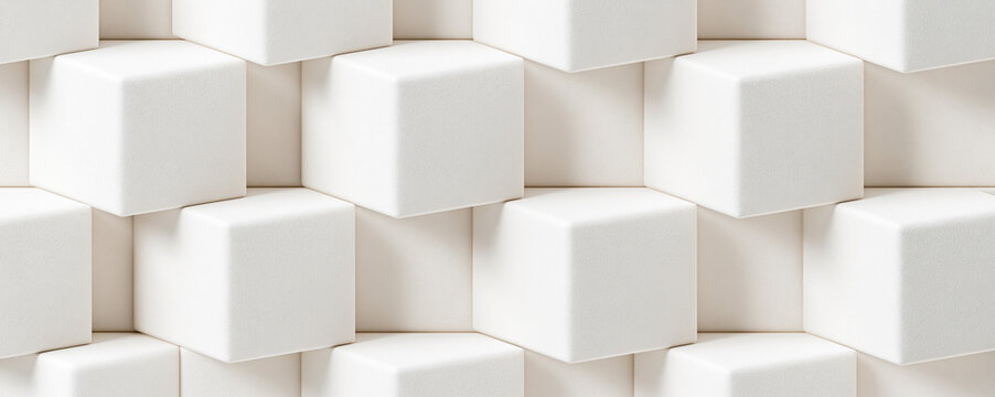 Seamless geometric pattern featuring interlocking cubes, monochromatic palette, subtle embossed effect, sophisticated architectural inspiration, high-end abstract texture