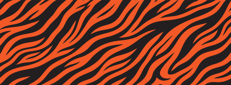 tiger stripe pattern background. Abstract orange and black animal print texture. Vector illustration of wild cat fur design for fashion, wallpaper, or textile prints.