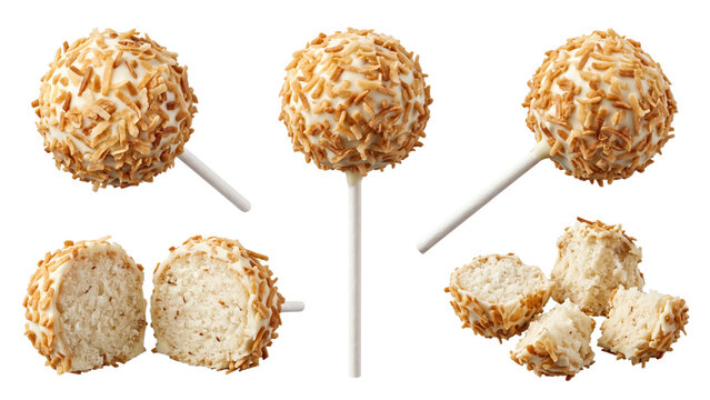 Coconut Cake Pops Transparent PNG - Top, Side, Cut & Broken Views