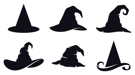 Witch hat silhouette set collection, halloween magic wizard hats icons vector illustration © MstSuma