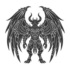 Fototapeta premium Intricate Winged Demon Illustration Featuring Tribal Patterns and Horns for Dark Fantasy Art Projects
