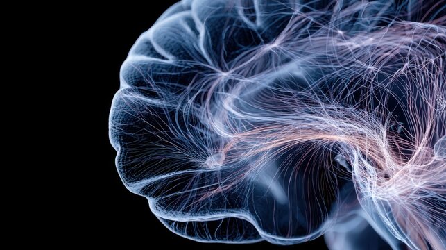 An abstract representation of a human brain, illuminated and pulsating with energy, symbolizing thought and consciousness