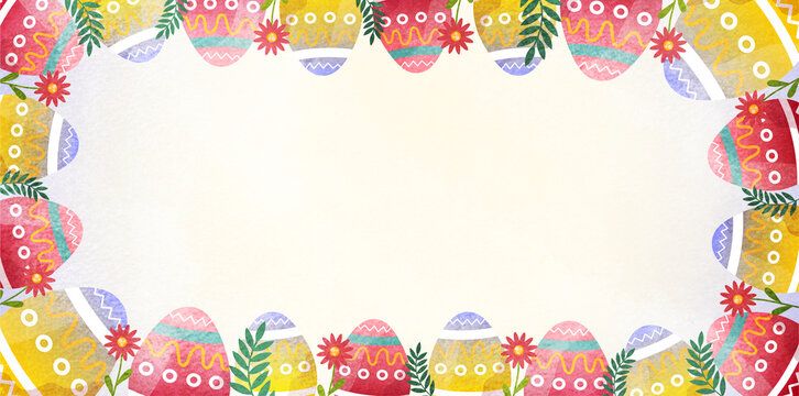 colorful easter eggs and spring flowers border frame design