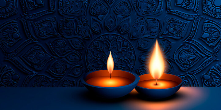 Diwali festival wallpaper with blue 3D ornate pattern and traditional festive background