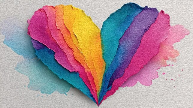 Heart made of multicolored paper on a white surface love background