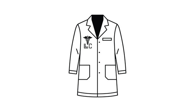 White doctor lab coat illustration with caduceus medical symbol and chest pocket isolated on a white background.