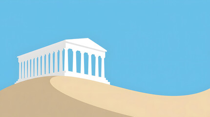 Naklejka premium Ancient Parthenon ruins located in vast desert sand dunes.