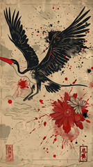 Naklejka premium Stylized Asian Bird Art Print
