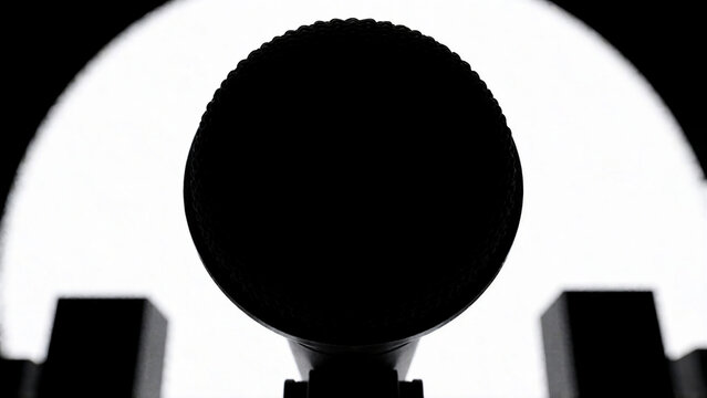 karaoke big microphone silhouette against a bright circular light background