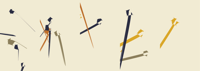 Obraz premium Minimalist abstract composition with scattered geometric lines and shapes